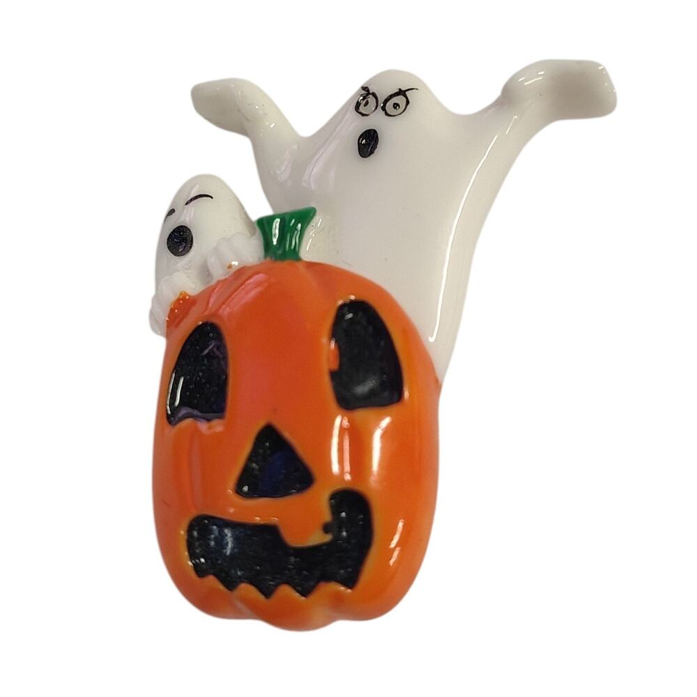 Halloween Enamel Pin Ghost Pumpkin Duo Spooky Fall Orange Vintage